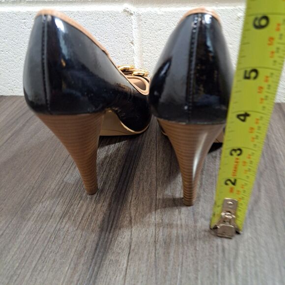 Miss Bisou High Heels Black, Gold Buckle Open Toe Casual Heels Women's Sz 6.5M - Picture 4 of 8